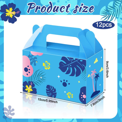 Bucherry 12 Pcs Blue and Pink Cartoon Party Favor Boxes Cute Cartoon Paper Gift Blue and Pink Candy Treat Bag for Halloween Birthday Hawaii Party Supplies, 6 x 3.3 x 3.6 Inches