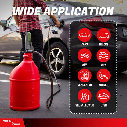 TERA PUMP Fuel Transfer Pump w/Quick Flow Control Nozzle & Telescopic Tube & Powerful Rechargeable Battery, 10FT Discharge Hose, Multipurpose Portable Battery Pump For Gas, Diesel, Water (2.7 GPM)
