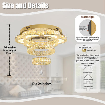 ykolupty W24 Modern Crystal Gold Chandelier for Living Room Dining Room,Bedroom, Entrance Ceiling Light Lamparas de techo LED Dimmable 2700K-6000K