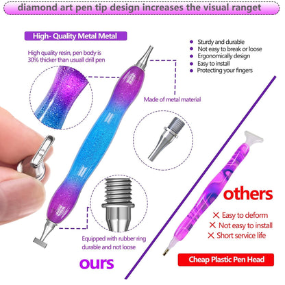 Diamond Painting Pen, with Thin Version Steel Diamond Painting Art Drilling Tips Nibs Multi-Placers, Putty Wax, Straightening Tool, Diamond Art Pen, 5D Diamond Art Accessories Tools Kit (1357-Beads)