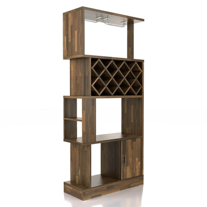 24/7 Shop at Home Arlo Transitional Multi-Storage Wood Wine Cabinet with Stemware Racks for Kitchen Dining Room, Bar, 69", Light Hickory Brown