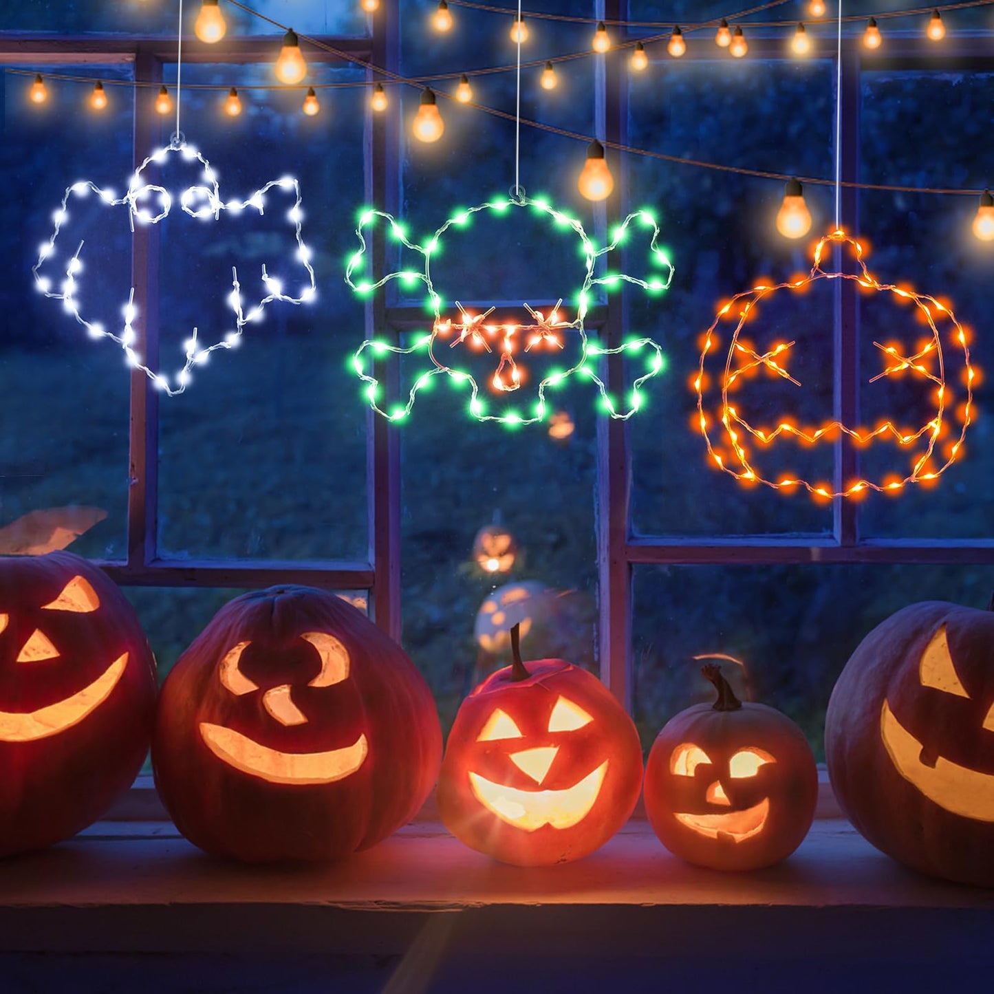 Veeydrut Halloween Decorations Lights 3 Packs, USB or Battery Powered Halloween Ghost Skeleton Skull Decor String Lights, 8 Modes Remote Control with Timer, Outdoor Indoor Home Party Gift