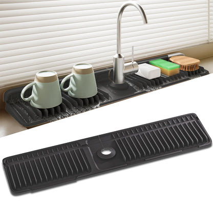SOCORIA Faucet Mat for Kitchen Sink, 24 Inch Longer Silicone Sink Splash Guard, 7°Slope Fast Self-draining, Fast Drying Tidy Faucet Mat Splash Guard