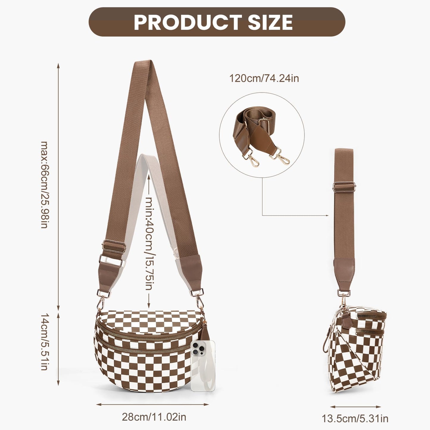 Checkered Crossbody Bum Bags for Women Nylon Checkered Purse Checkerboard Fanny Pack