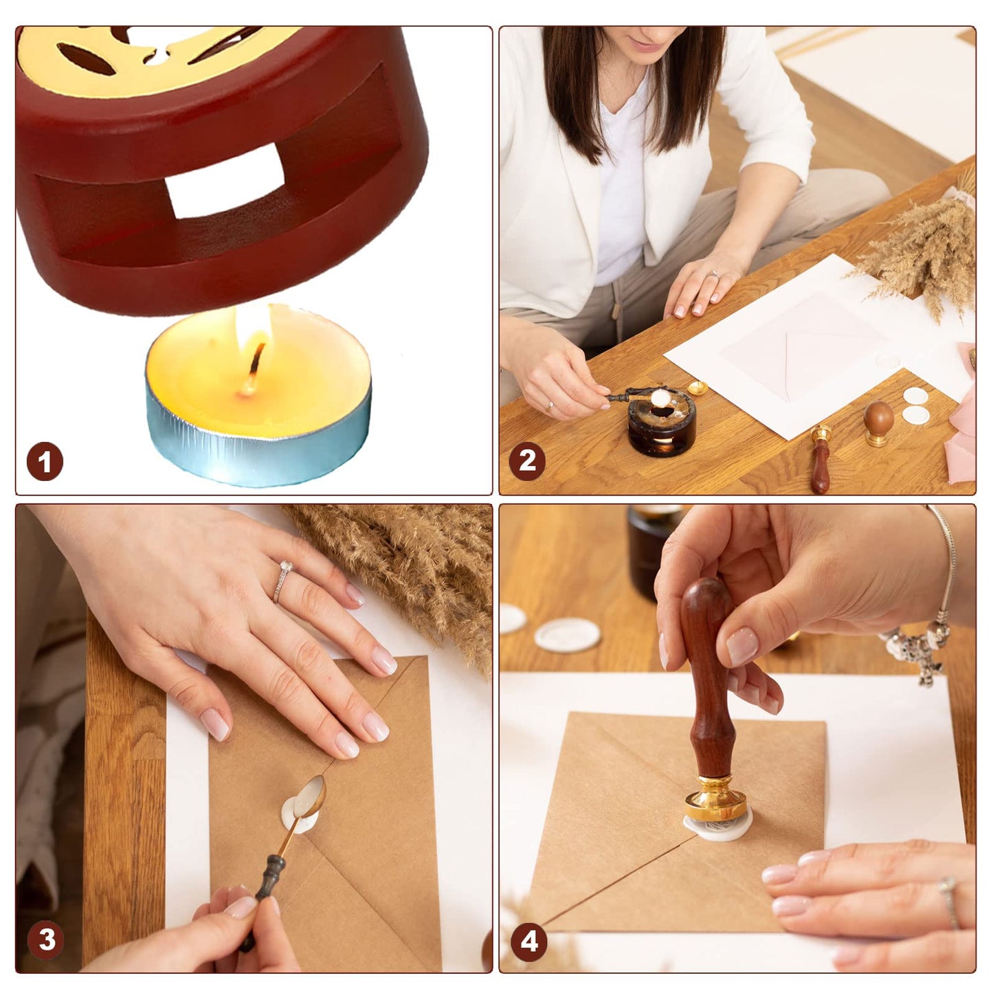 PATIKIL Round Blank Wax Seal Stamp, 6Pcs Removable Brass Head Without Carving Wooden Handle Retro for Envelope Invitation Wine Packing Gift Wrapping, Style 1