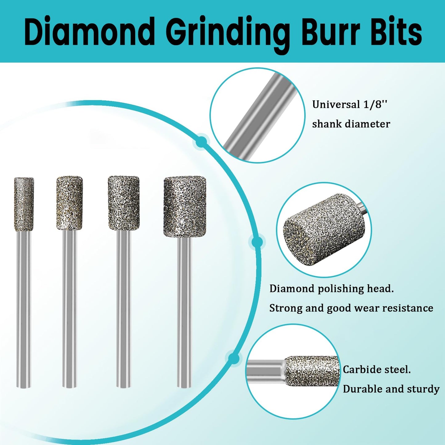 Stone Carving Set Diamond Burr Bits Compatible with Dremel, 46Grit 150Grit 24PCS Polishing Kits Rotary Tools Accessories with 1/8'' Shank for Engraving, Grinding, Stone, Rocks, Jewelry, Ceramics