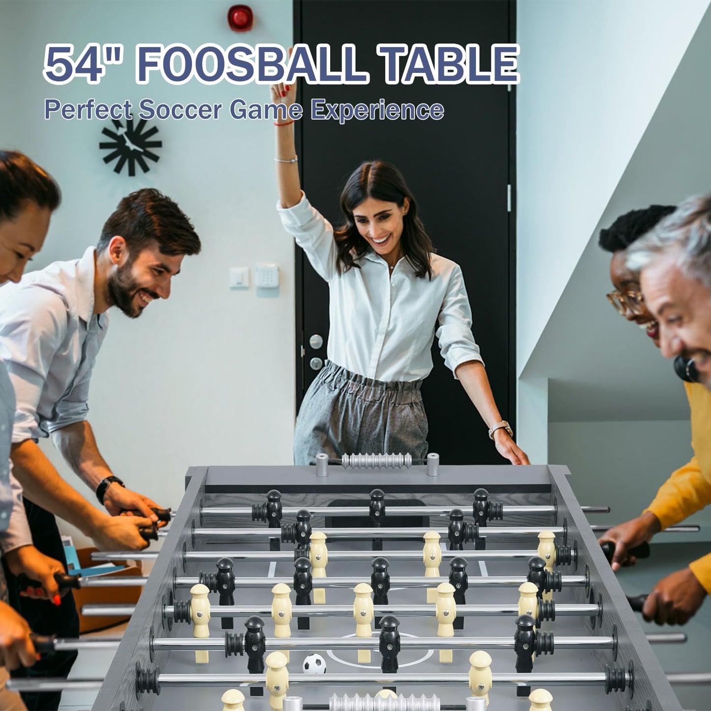 RAYKEEP Full Size Foosball Table, 54" Competition Soccer Table for Adults & Kids, Heavy-Duty Indoor Arcade Table for Game Rooms & Parties (Grey-54inch)