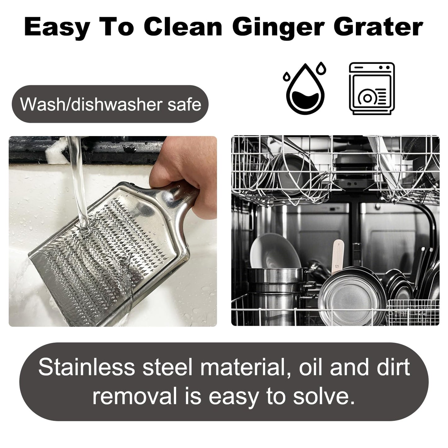 Ginger Grater Tool, Stainless Steel Grater Rustproof 8.46"x4.16" Large Size Ginger Grinder for Fine Grate, Dishwasher Safe Kitchen Tool for Garlic Cheese, Nutmeg, Vegetables & Citrus Zesting