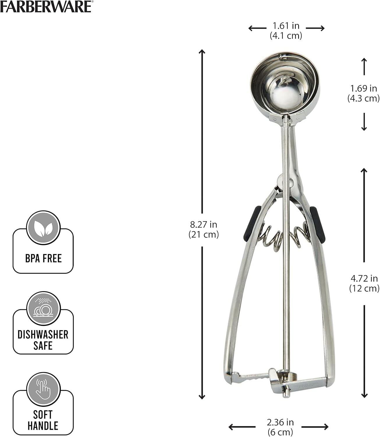 Farberware Professional Stainless Steel Cookie Dough Scoop - 8.27 Inch, Black
