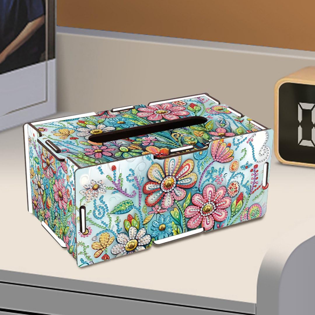 LSQFS DIY Diamond Art Kits for Adults Tissue Box Kit, Wooden Tissue Box Cover with Rhinestone Painting, Decorative Tissue Holder for Home Office Bedroom, Perfect Handmade Craft Gift for Adults