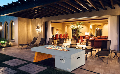 ONLYFIRE OUTDOOR LIVING Premium 60” Gas Fire Pit Table with Unique Wooden-Visual Leg, Large Propane Fire Table with Lava Rocks, Smokeless Fireplace 60,000BTU for Backyard Patio Villa Bonfire, FP015