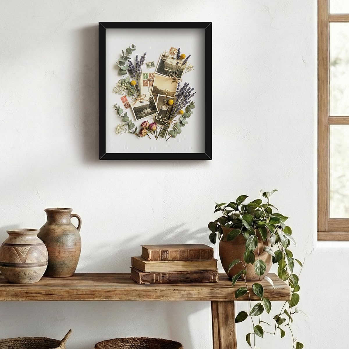 11x14 Shadow Box Frame | Soft Linen Back & Push Pins Included, Polystyrene Glass Memory Display Case for Flowers, Tickets & Cherished 3D Items, Black
