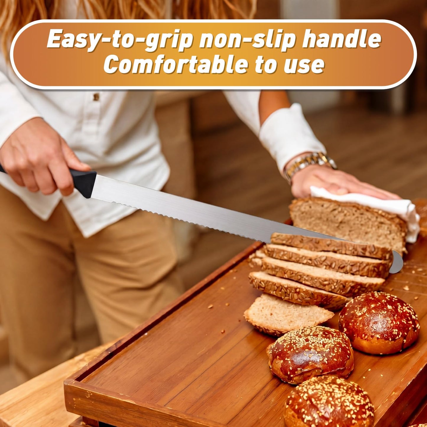 Oh Klyzo 2 Pack 14 Inch Bread Cake Knife Stainless Steel Cake Slicer with Serrated Edge for Cutting Bread and Cakes