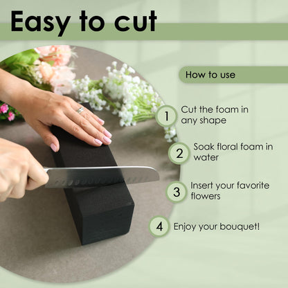 XCEL Floral Foam for Flower Arrangements Floral Foam Blocks - Reusable, Weather Resistant Craft Foam Fresh & Artificial Flower Arrangements, Styrofoam Block (Black 9" x 3" x 3" - 4 Pack)