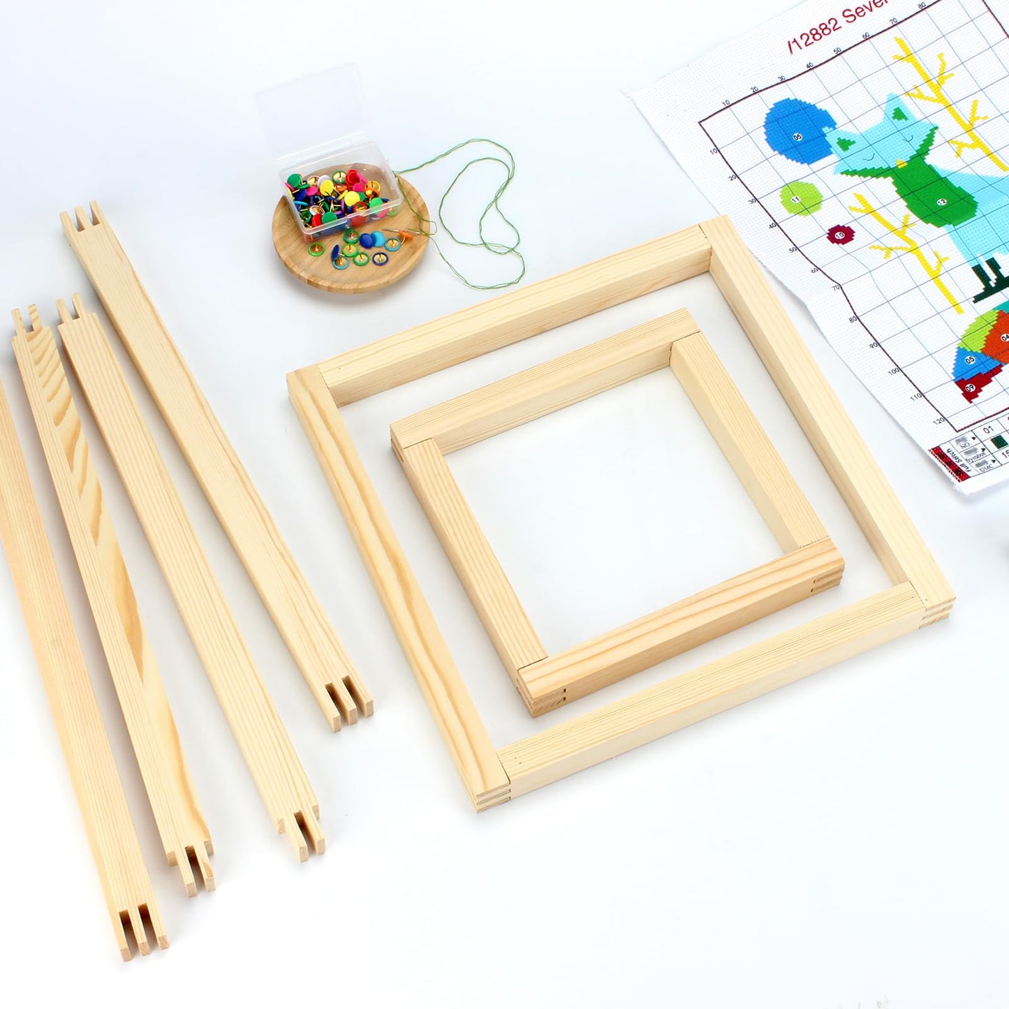 FMTYAOIU 6 Sets Stretcher Bars for Needlework 3 Sizes Wooden Canvas Splicing Stretcher Bars Set with 100 Pins for Crafts Needle Felting Embroidery Thread Frame Set