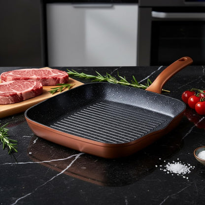 QUANSHANGJU Nonstick Grill Pan for Stove Tops, 11 Inch Versatile Griddle Pan with Pour Spouts,Square Grill Pan for Indoor Cooking Surface, Durable Grill Skillet for Indoor & Outdoor Grilling.PFOA Free
