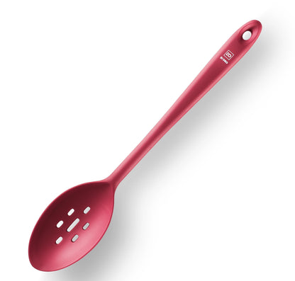 DI ORO Silicone Slotted Spoon - 600°F High Heat Silicone Spoon for Cooking Nonstick Cookware Safe - Silicone Kitchen Spoon for Serving & Stirring - Large Spoon for Mixing - Dishwasher Safe (Red)