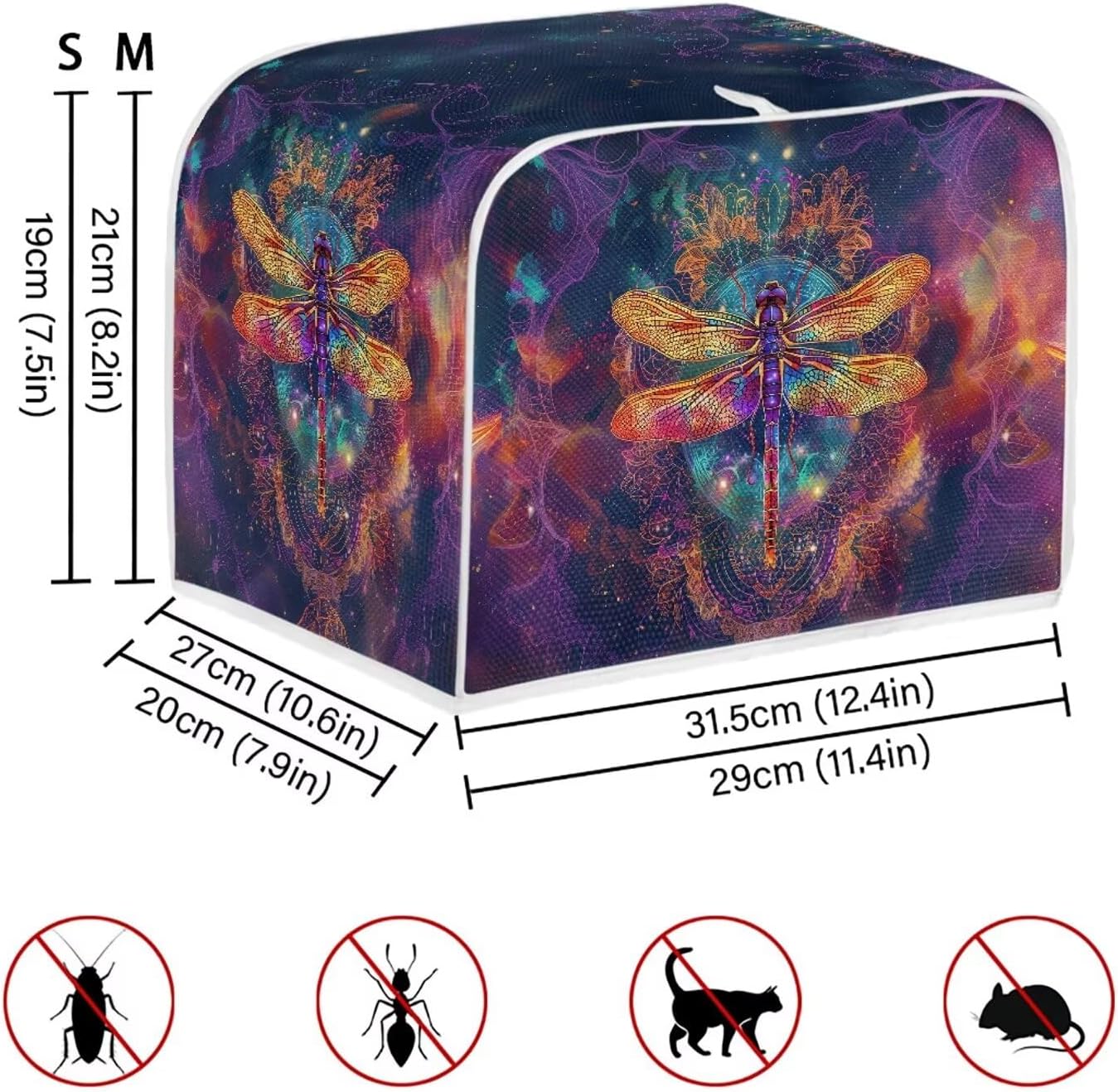 Gold Dragonfly Boho Purple Galaxy Print Toaster Oven Cover, Small Appliance Dust Cover Organizer