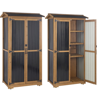 Storage Cabinet Outdoor Garage Cabinets with 3 Adjustable Shelves, Lockable Door, Wood & Metal Weather-Resistant Pantry Cabinet for Patio Garden Home Farm (33.3" Lx 21" Wx 69" H)