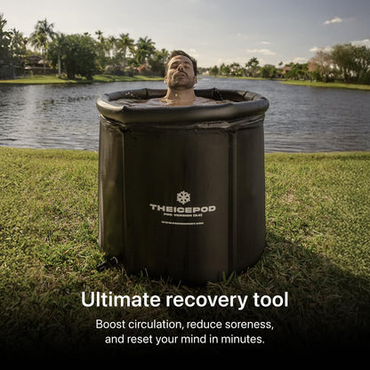 The Pod Company Pro Ice Pod Complete Cold Plunge Bundle – 100-Gallon Ice Bath with 18 Ice Bricks, Insulated Lid & Cover, Water Jet, Maintenance & Cleaning Kit, Thermometer & Floor Mat