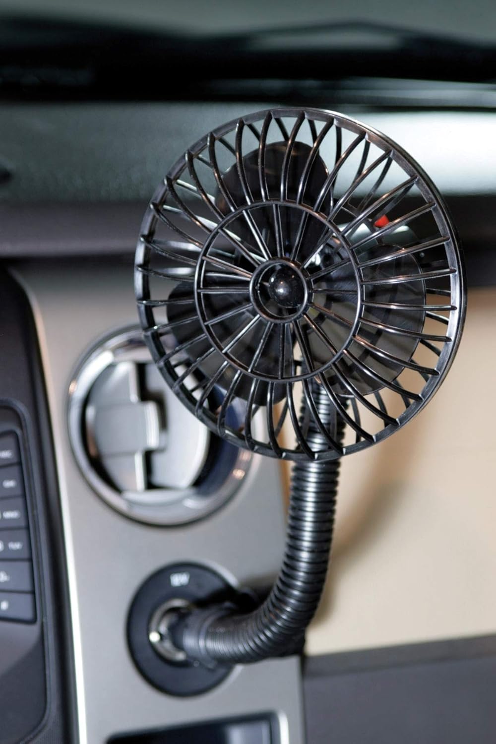 Koolatron 12V Mini Car Fan: Direct Plug-in Portable Fan with Flexible Neck for Cans, Vans, Trucks, RVs, Boats
