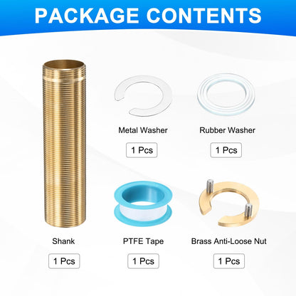 uxcell Faucet Mount Extension Shank 4.7"x 1.25" Brass Pipe Faucet Extension Nipple Locknut Kit with Brass Anti-Loose Nut and Gasket Fittings for Basin