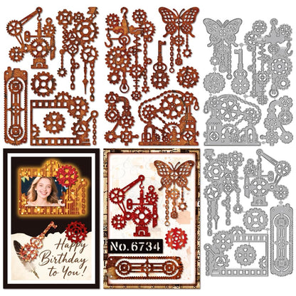 MAYJOYDIY Gear Frame Metal Die Cuts Steampunk Gear Machine Cutting Dies Machine Butterfly Embossing Stencils Scrapbooking Tool for DIY Scrapbooking Craft Card Making Album Gift Decor