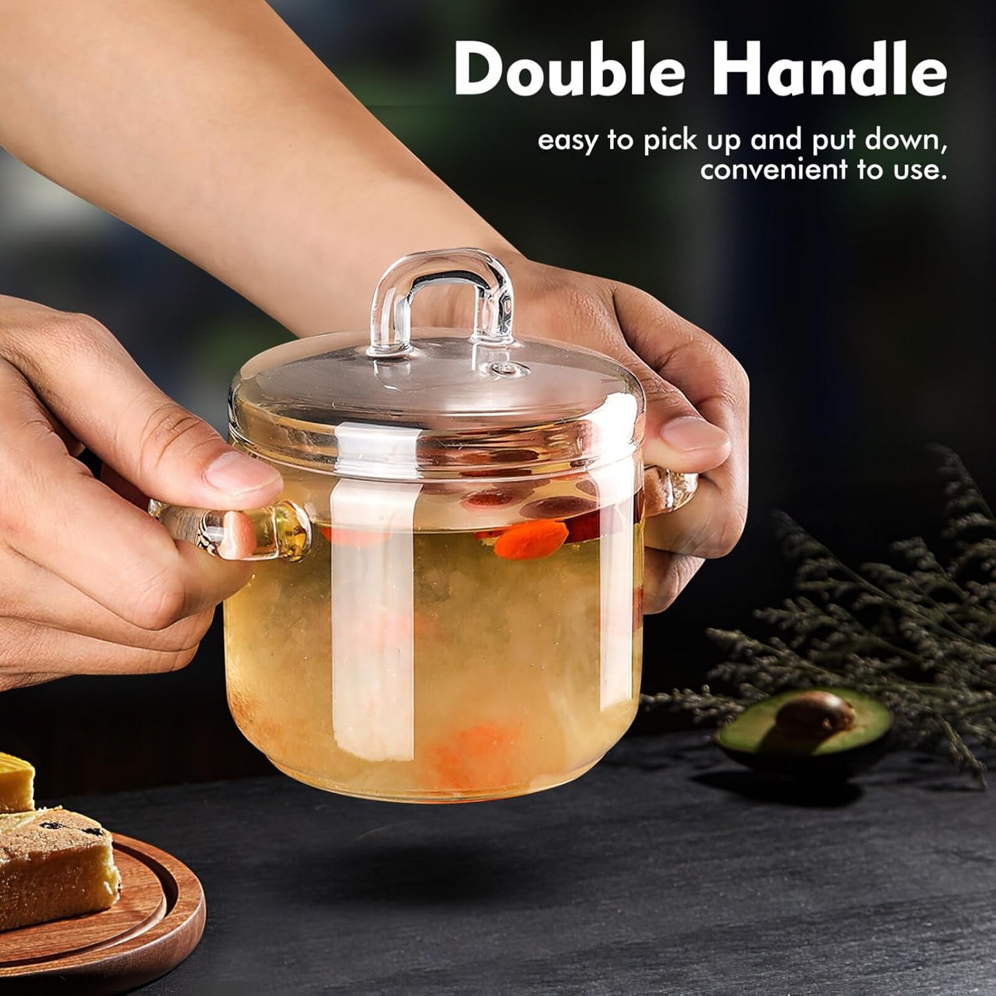 Glass Saucepan with Lid, 350ml Clear Glass Stew Pot for Pasta, Noodle, Soup