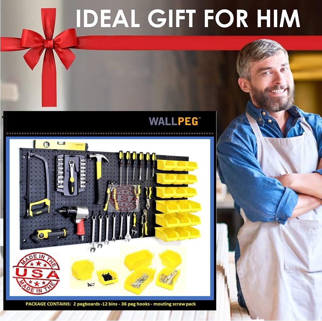 WallPeg Pegboard Kit - 4 Each 24"x16" Peg Board Panels - Made in USA - Mounted Size is 64" x 24" Pegboards Wall Organizer for Walls Home, Garage Tool Storage, Office Organization, Kitchen, Craft Room