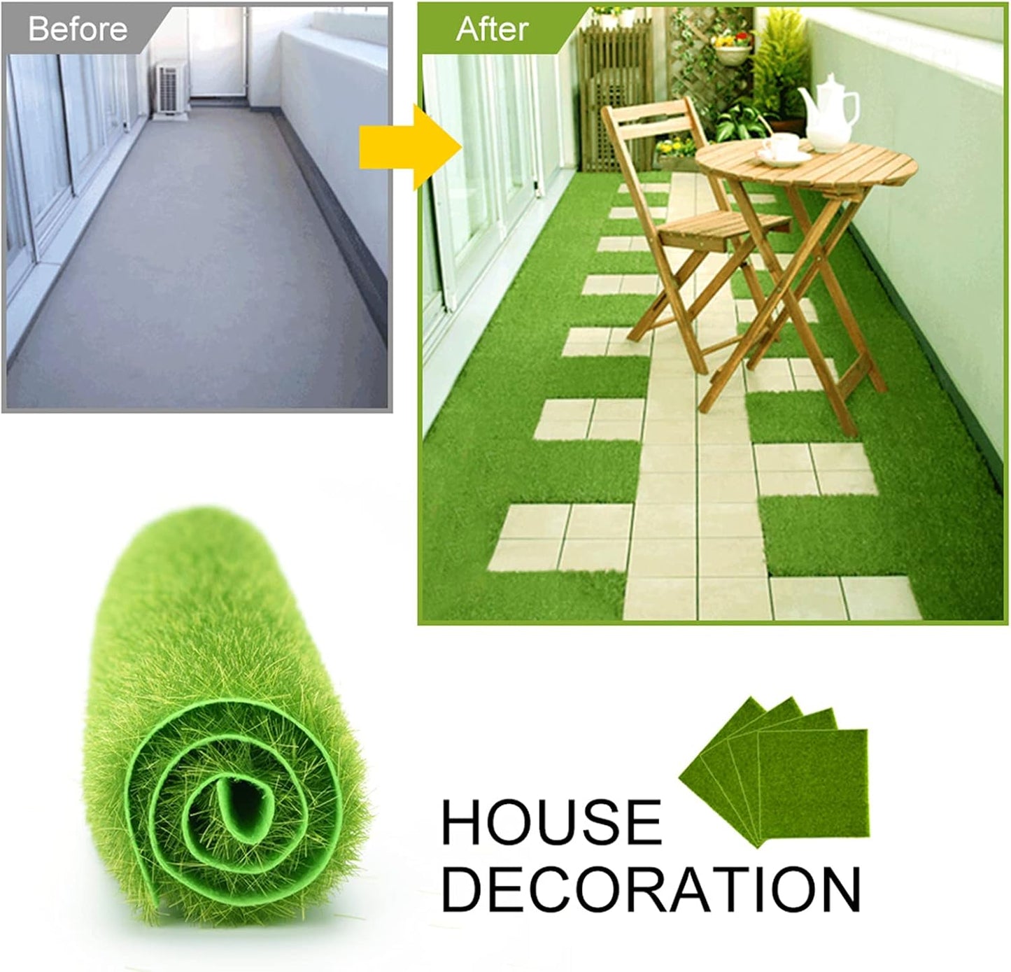 Oumefar Synthetic Artificial Grass Mat, Green Non-Woven Fabric Fake Turf Rug for Pets, 30 * 30cm