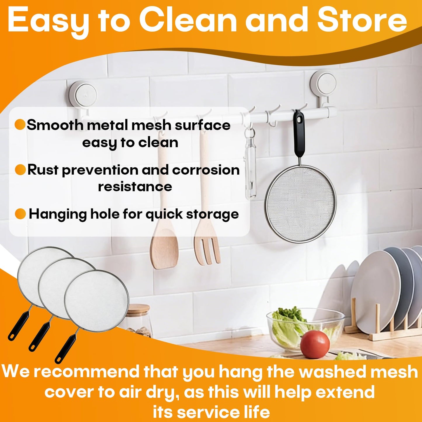 8 Inch Splatter Screen for Frying Pan, Stainless Steel Grease Splatter Guard with Fine Mesh and Heat-Resistant Handle, Kitchen Oil Splash Guard for Cooking and Frying
