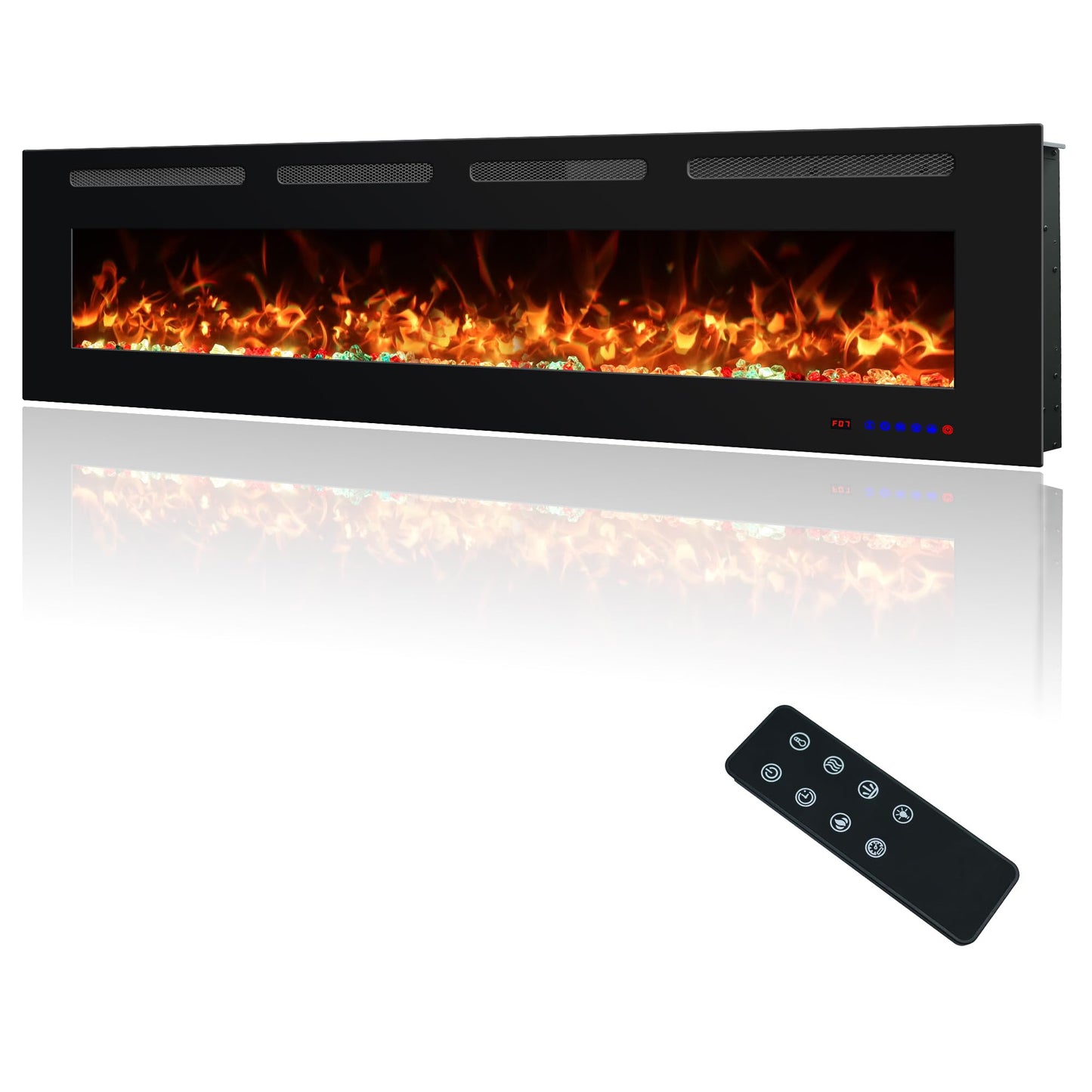 Oxhark Flame 60 Inches Electric Fireplace, Wall Mounted Fireplace Inserts Electric Heater, Flame Effects Like Real Flame, Low Noise, Timer & Thermostat Setting, 750W/1500W