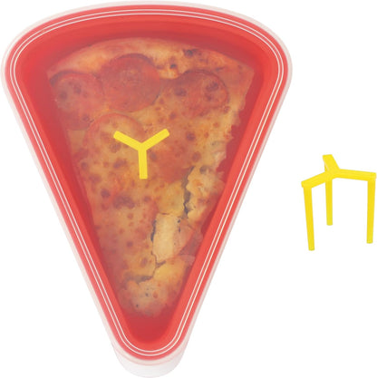 Reusable Silicone Pizza Slice Storage Container - Fits Single Slice up to 16”, 2 Sets (2 Red) with Air-tight Lids