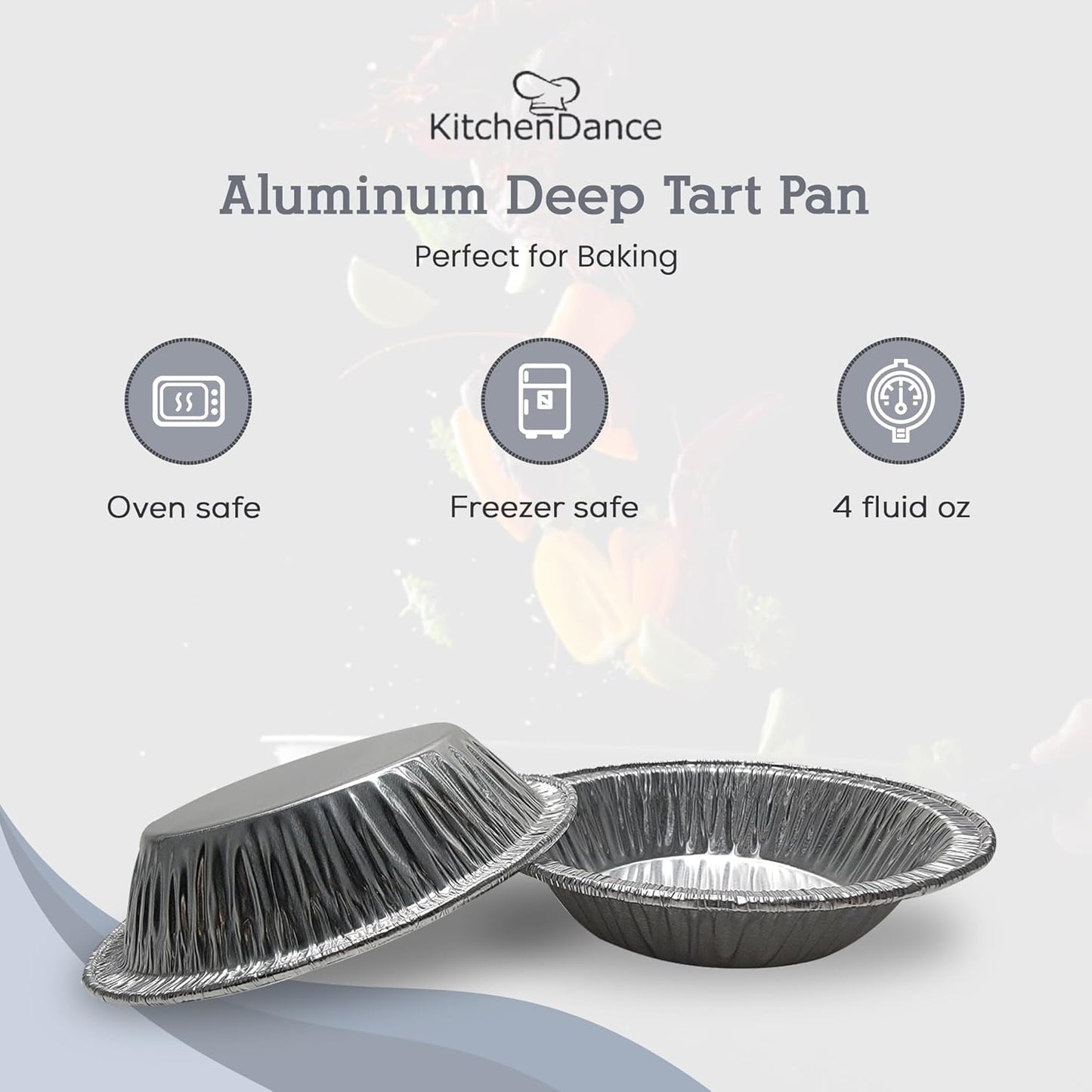 KitchenDance Disposable Aluminum Deep Tart Pan - 4 1/4 Inches Round, 50 Count for Baking, Cooking, Preparing Food