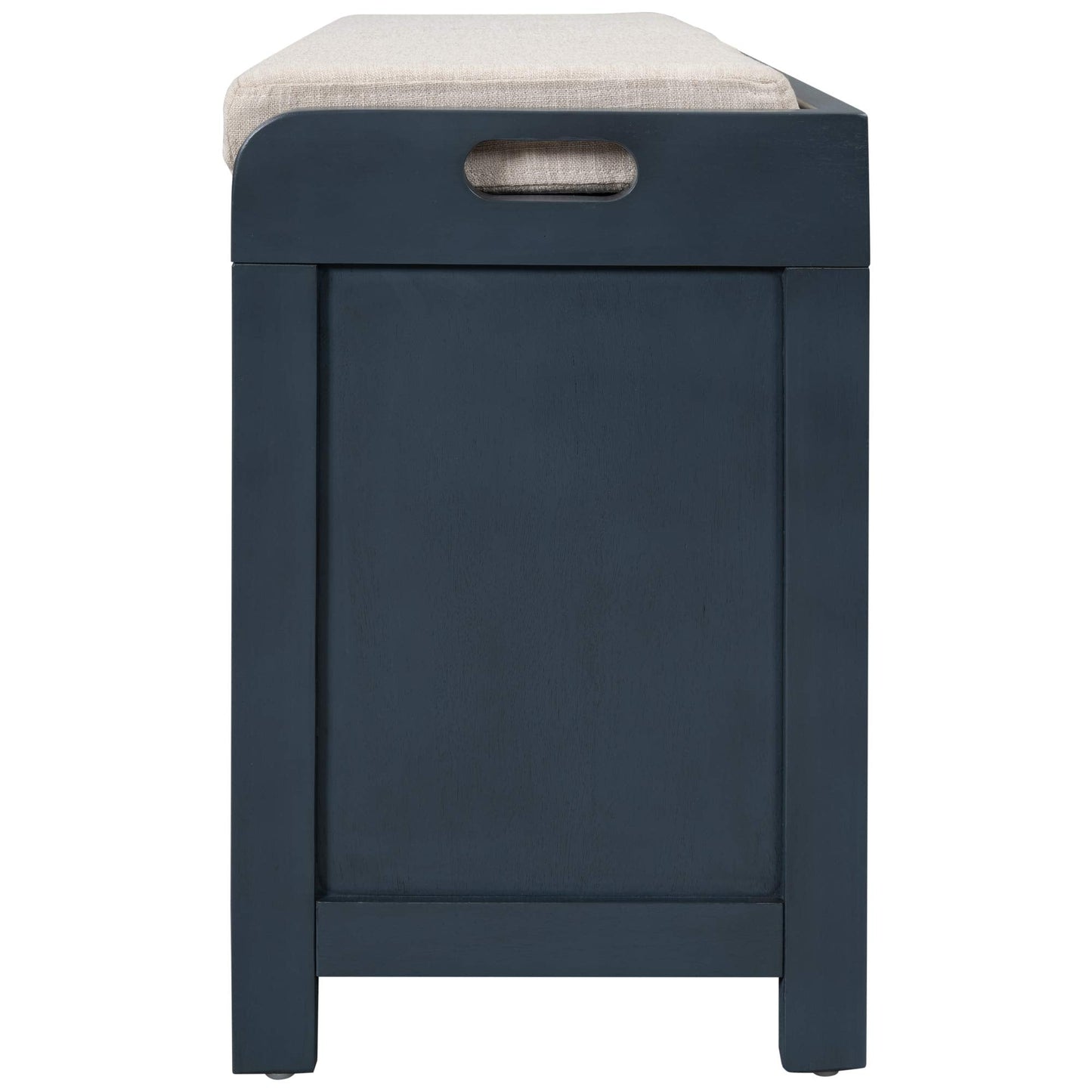 GDFStudio 2-Tier Shoe Storage Bench with Removable Basket & 2 Drawers, Farmhouse Entryway Shoe Organizer Bench with Upholstered Cushion, Wood Entry Bench Fully Assembled for Hallway Living Room, Navy