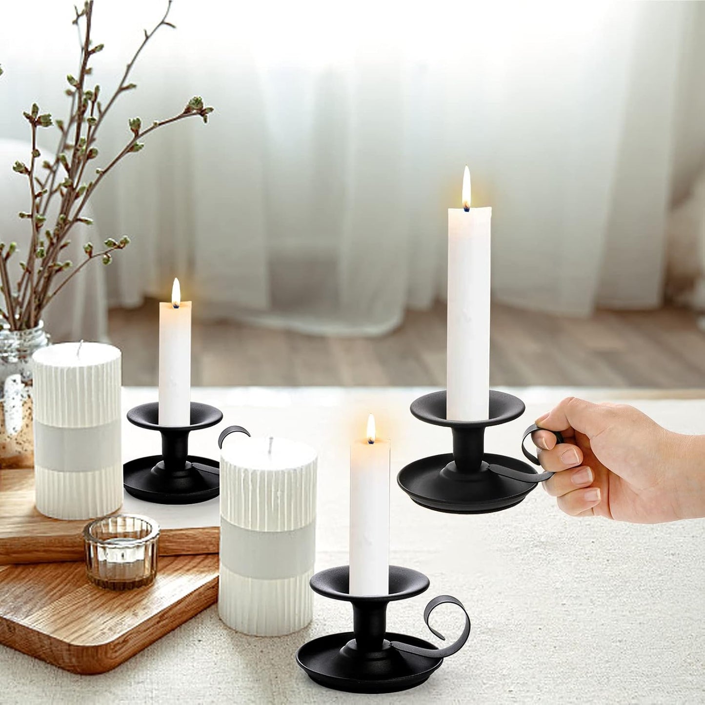 Yopay 4 Pack Iron Taper Candle Holder - Retro Rustproof Black Candlestick Holders for Halloween, Christmas, Wedding