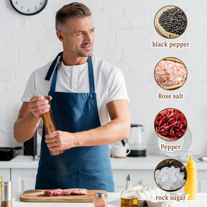 Haomacro 2 Pack Wood Salt and Pepper Grinder Set, Acacia Wood Salt and Pepper Grinder Mill Pepper Grinder Ceramic Stainless Steel Core-8 Inch