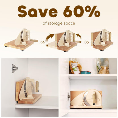 Brvclon Foldable Manual Bread Slicer with Wooden Board & Foldable Handle,0-0.9" Adjustable Thickness,Serrated Blade & Suction Cup,Bread Slicer for Homemade Sourdough Bread,Soft Bread,Bagels,and More