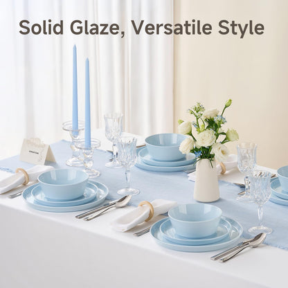 KINGSTONE Bone China Dinnerware Sets for 8, 24-Piece Lightweight Porcelain plates and bowls sets, Scratch Resistant Dish Set, Modern Kitchen Dinner Set, Microwave & Dishwasher Safe, Sky Blue