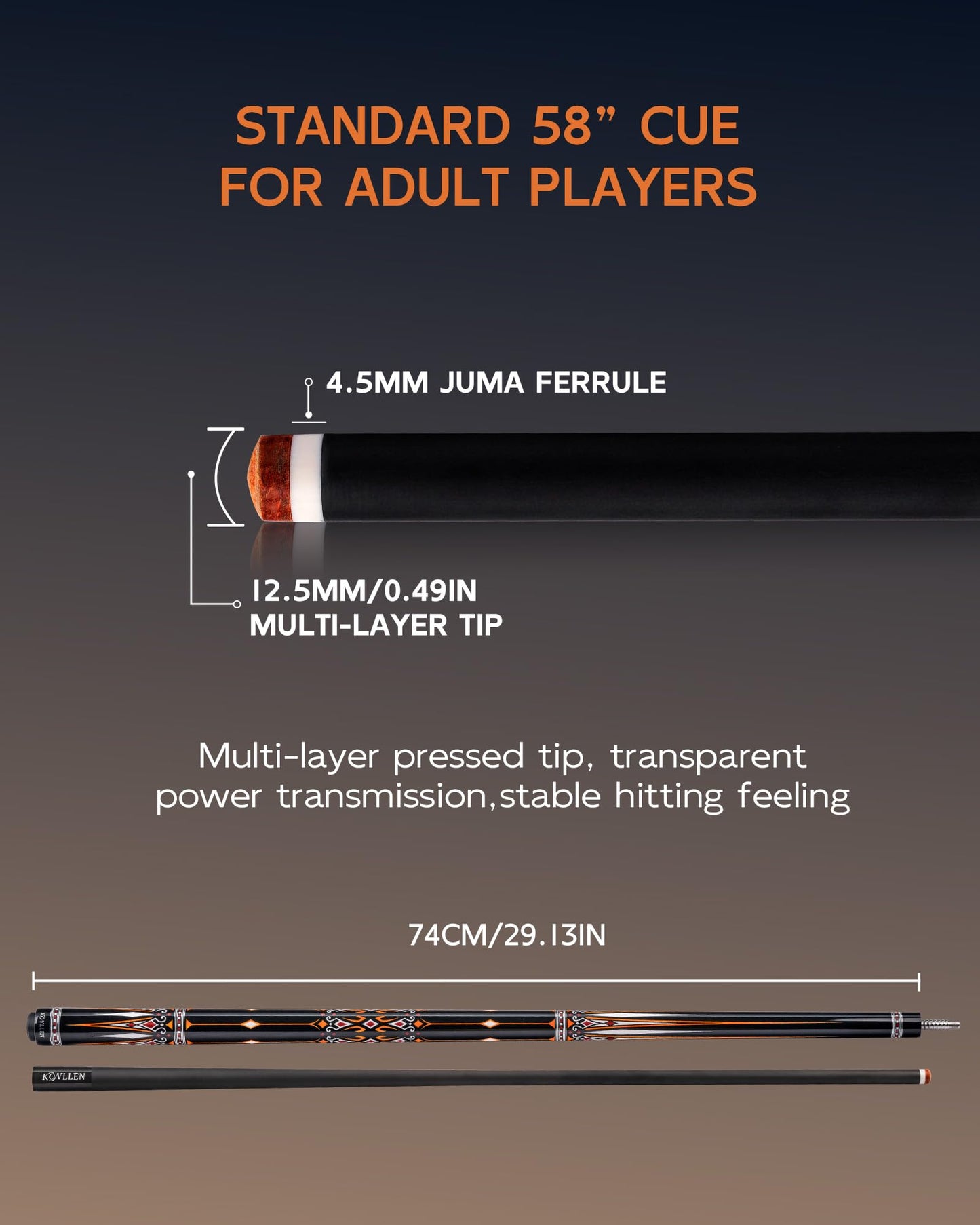 KONLLEN 2.0 Carbon Fiber Pool Cue with Professional Taper | Low Deflection Billiard Stick | Ultra-Smooth Shaft for Adult & League Players