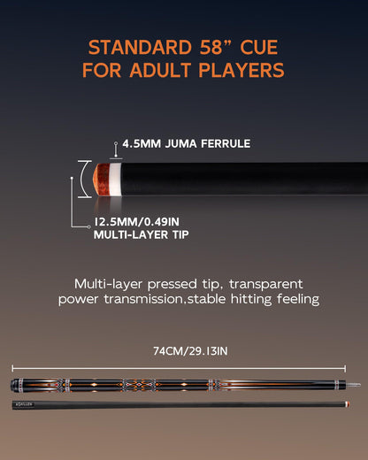 KONLLEN 2.0 Pool Cue Complete Set with Case & Extras | Carbon Fiber Pool Cue with Professional Taper | Low Deflection Shaft for Adults & League Players