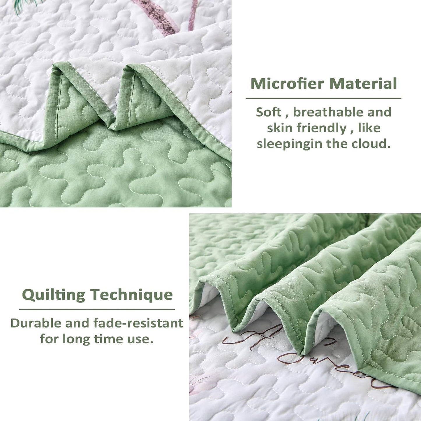 Set 2 Set Sets 68"x86" Dinjoy Floral Quilt Twin Size,Sage Green Bedspreads for Girls Pieces Cute Botanical Bedding
