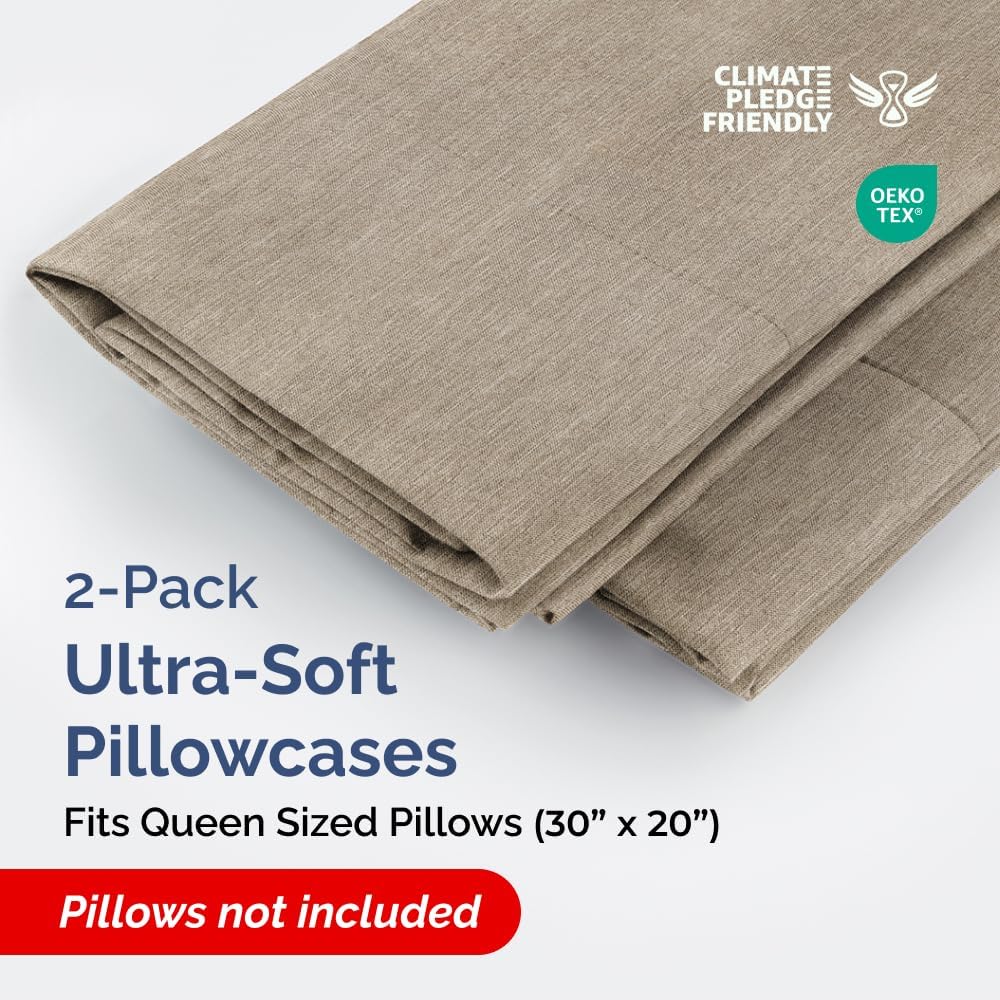 Queen Pillow Cases by [Brand Name] - Ultra Soft Hotel Quality Covers | Wrinkle-Free & Fade Resistant - 2 Piece Set in Heathered Beige