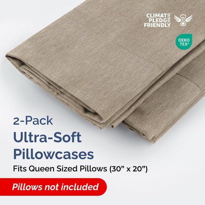Queen Pillow Cases by [Brand Name] - Ultra Soft Hotel Quality Covers | Wrinkle-Free & Fade Resistant - 2 Piece Set in Heathered Beige
