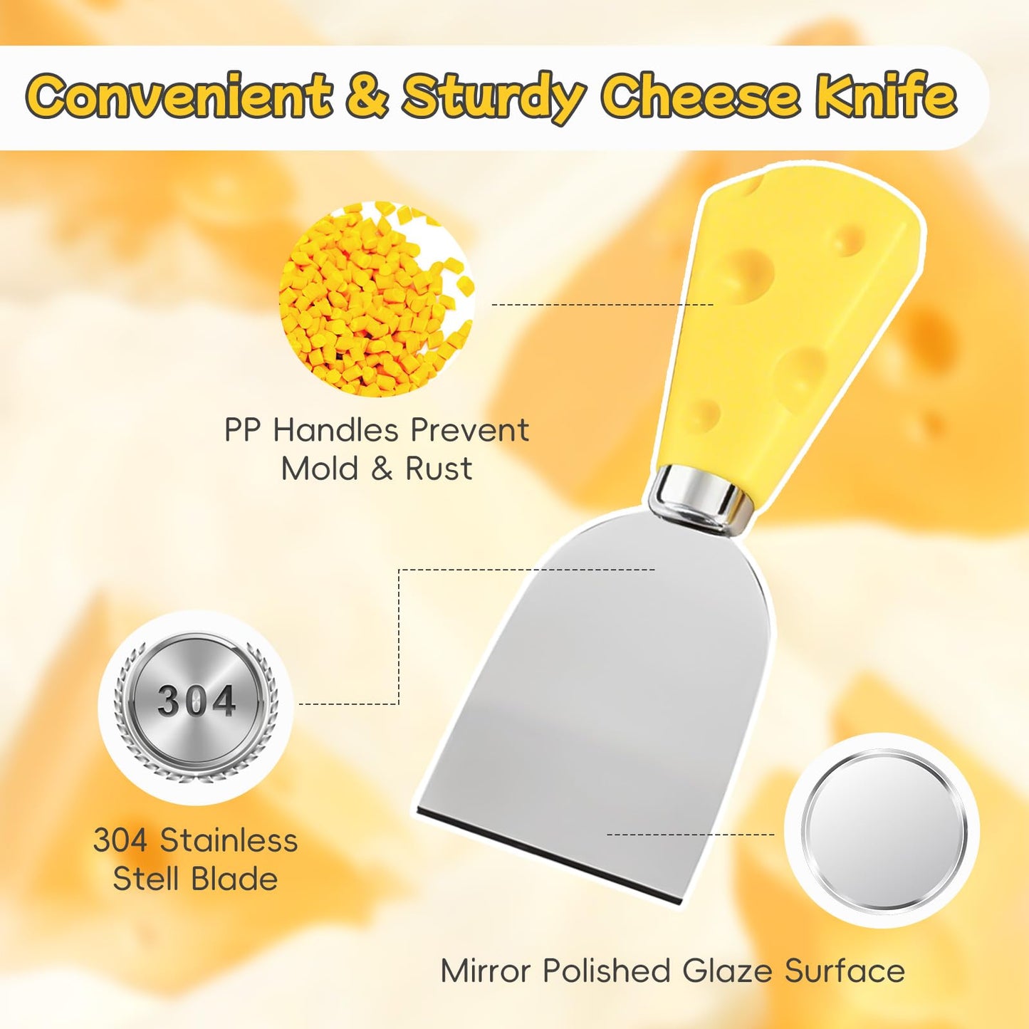 Pershook Cheese Slicer, with Measuring Grids Board & 6 Piece Cheese Knives, Stainless Steel Cheese Cutter with Blade, for Block Cheese, Butter and Sausages, Dishwasher Safe