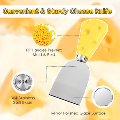 Pershook Cheese Slicer, with Measuring Grids Board & 6 Piece Cheese Knives, Stainless Steel Cheese Cutter with Blade, for Block Cheese, Butter and Sausages, Dishwasher Safe