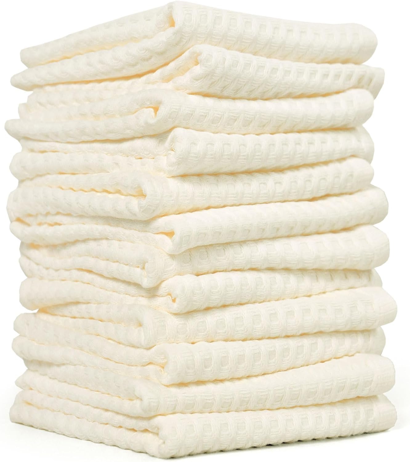 12 Pack, Set, 100% Cleanbear Wash Cloths Cream Washcloths Cotton Waffle Weave Fluffy, Absorbent, Quick-Drying Wash