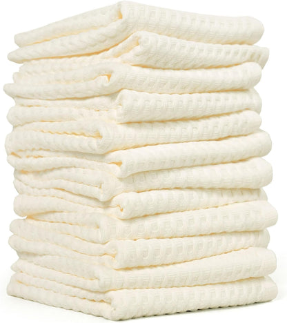 12 Pack, Set, 100% Cleanbear Wash Cloths Cream Washcloths Cotton Waffle Weave Fluffy, Absorbent, Quick-Drying Wash