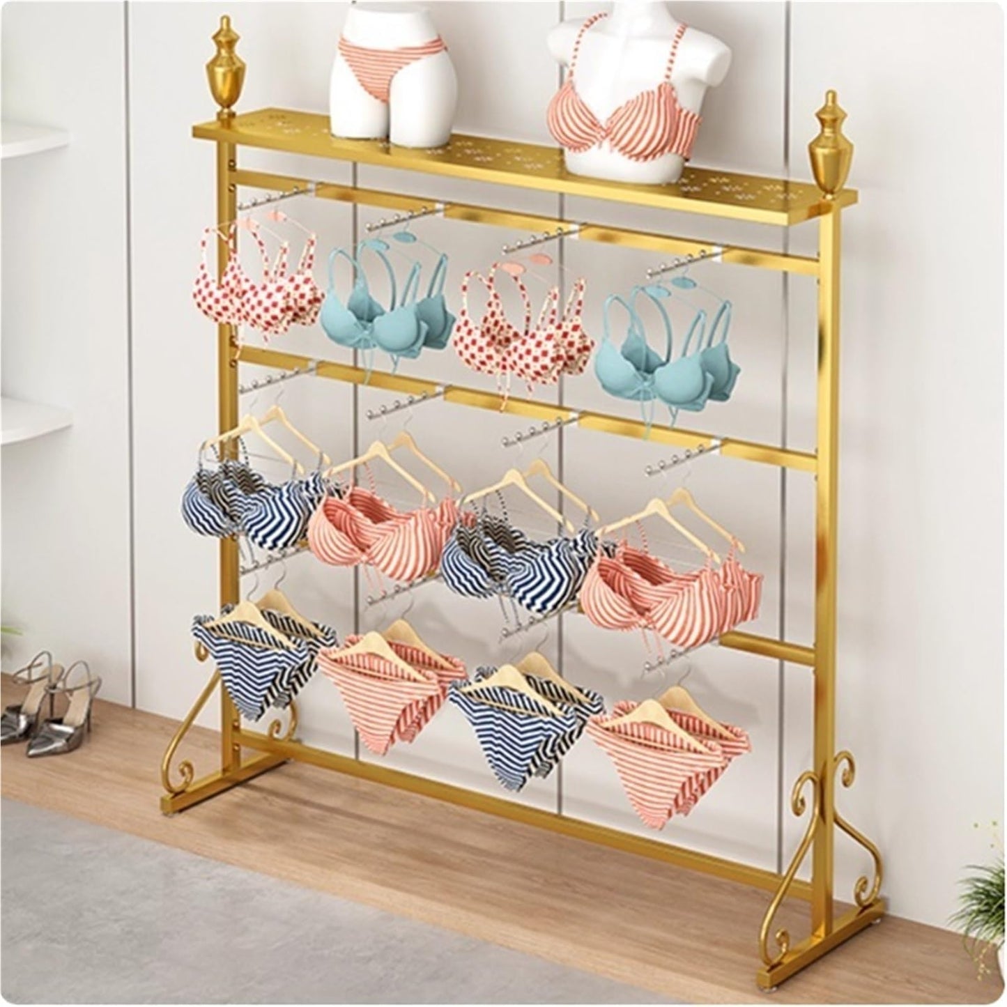 Clothing Store Boutiques Retail Lingerie Garment Rack, Metals, Underwear Display Stand, Commercial Shelves Clothes Rod, for Lingerie Socks Bra Panties Scarves(Black,120 * 40 * 155c