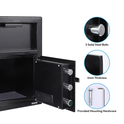 Fireproof Depository Safe with Drop Slot, Electronic Anti-Theft Drop Safe for Business with Programmable Numeric Keypad Lock and Spare Keys, Cash Drop Safe Box for Office Home Retail Store